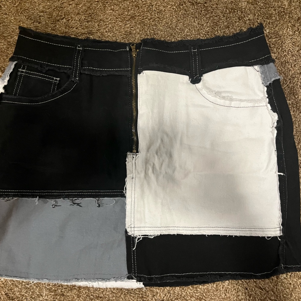 New Black and White Patchwork Denim Skirt